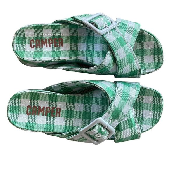 CAMPER Atonic Women's Size EU 36/US 5-6 Green Blue Cross-Strap Flat Slide Sandal - Picture 2 of 7